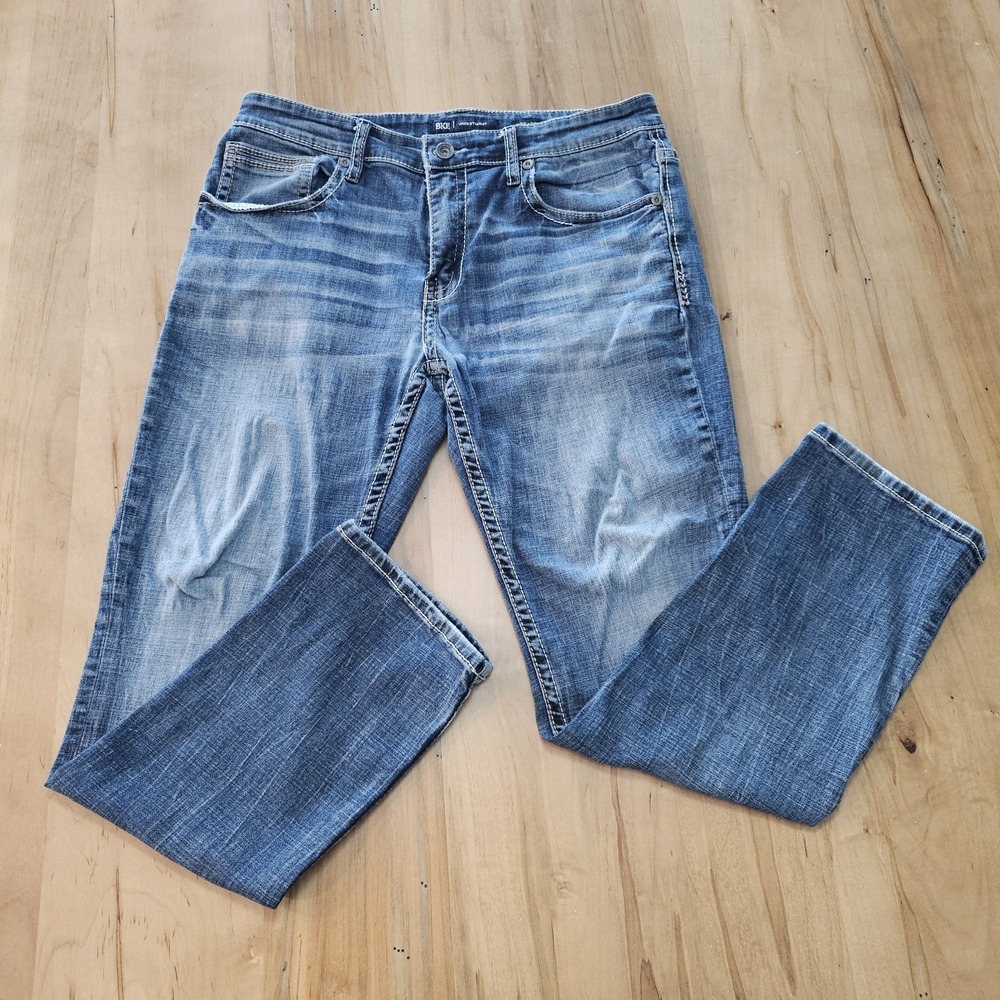 BKE Buckle Jeans Mens 36x32 (34x30) Blue Jake Straight Denim Stretch Outdoor